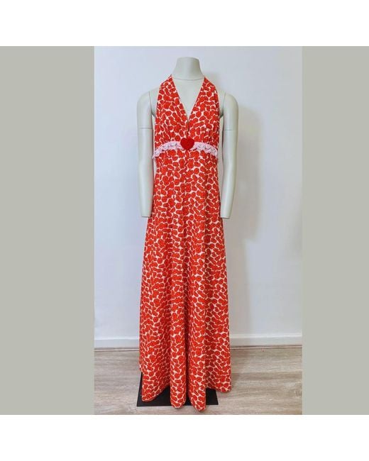 Couture to Your Door Red Poppy Print Lace Maxi Dress