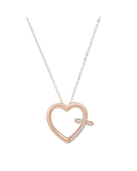 Kylie Harper Metallic Diamond Cz Heart Cross Pendant Necklace