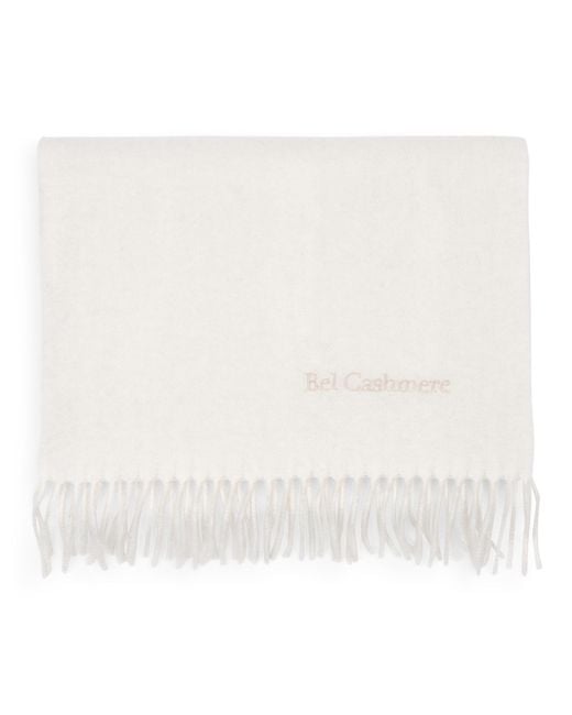 Bel Cashmere White Cashmere Scarf With Fringes