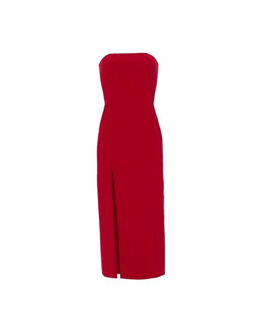 Nomi Fame Red Mora Wine Strapless Front Slit Corset Midi Dress