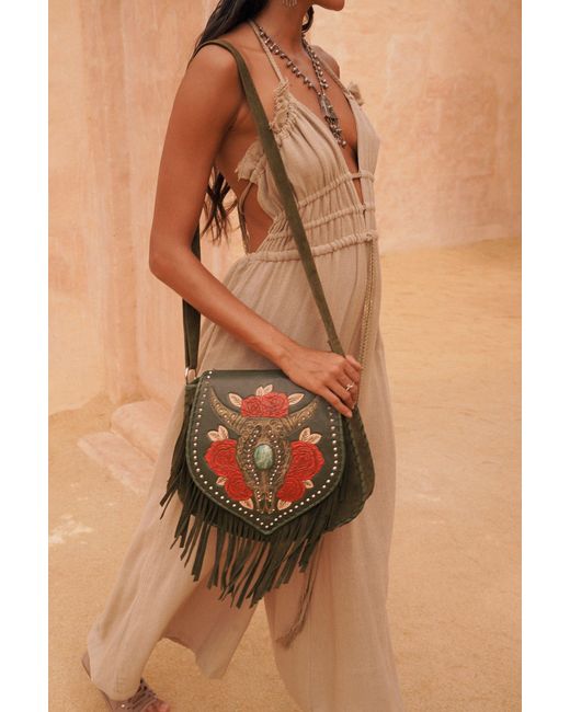 Jodi Lee Green Akaroa Feather Rose Bag Antique
