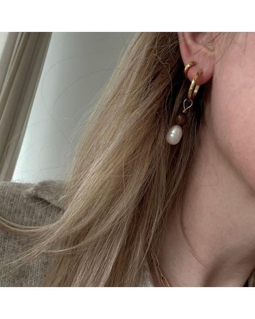A Weathered Penny Metallic Large Pearl & Wooden Hoops