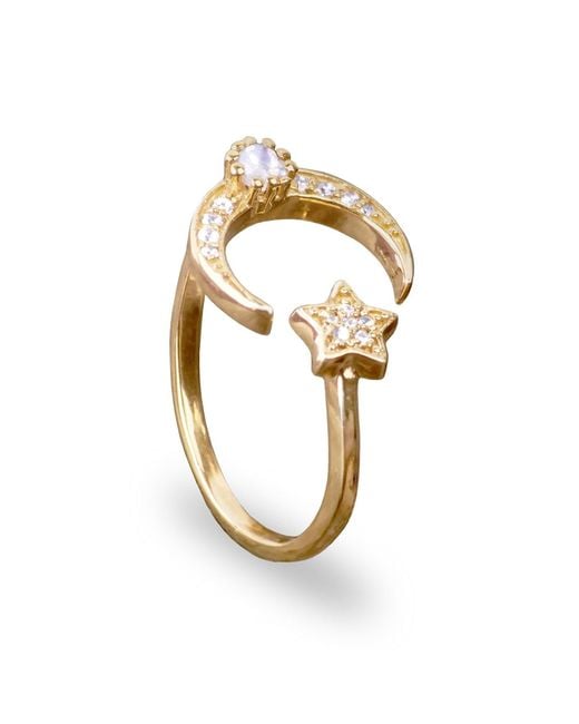 The Jewellery Store London Metallic Adjustable Ring With Star And Moon