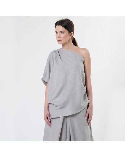 Metamorph Gray Asymmetric Open Shoulder Top