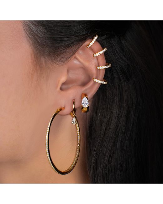 SALLY SKOUFIS Metallic Light Hoop Earrings With Made Cz Diamond Stimulant
