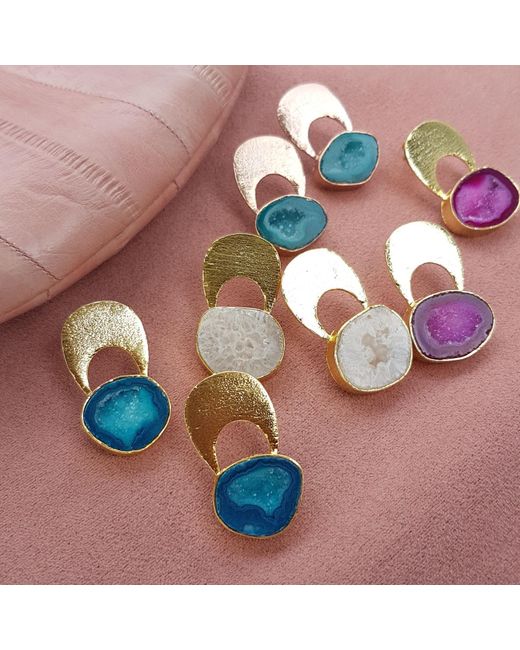 YAA YAA LONDON Blue Quietly Confident Agate Crystal Earrings