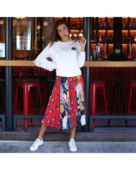 Lalipop Design Red Multi-color & Print Pleated Midi Skirt