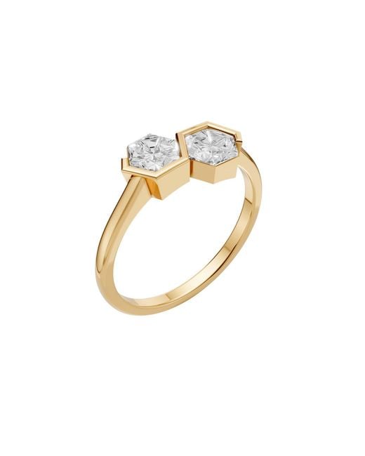 Aya Fine Jewelry Metallic Hexagon Lab Diamond Toi Et Moi Wedding Ring