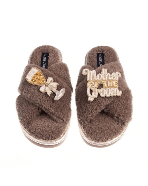 Laines London Brown Neutrals Laines Neutral Boucle Slippers With Mother Of The Groom Brooches