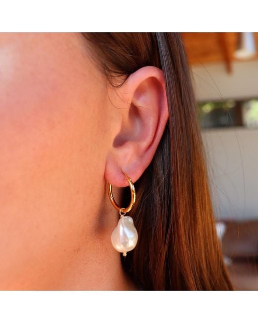 FV Jewellery Metallic Steel Me Baroque Pearl Hoop Earrings