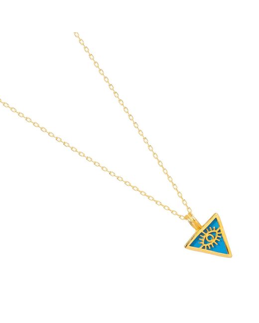 Ebru Jewelry Metallic Triangle Pendant Evil Eye Talisman Necklace