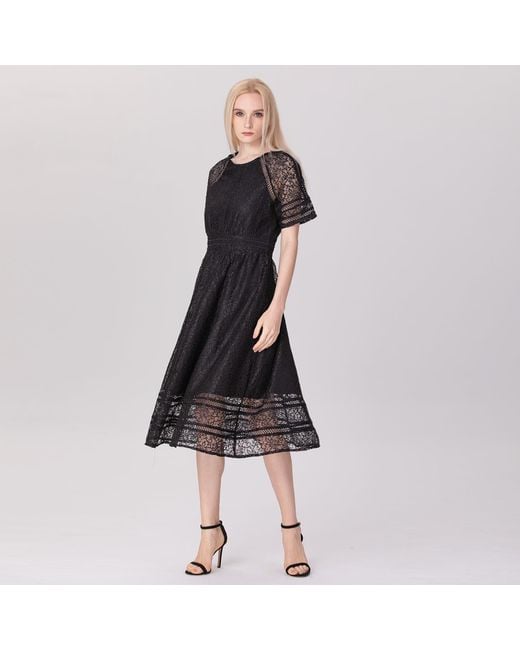 Smart and Joy Black All-Lace Flared Dress And Trims