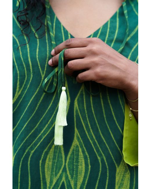 Tiger and the Monkey Green The Veronica Organic Handloomed Cotton Kaftan Dress