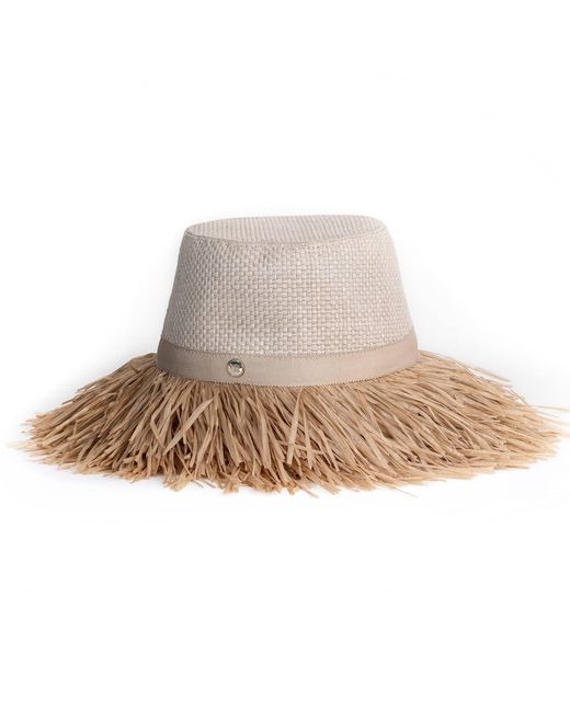 Victoria Slavinskaia Natural Neutrals Wide-Brim Hat With Raffia Fringe