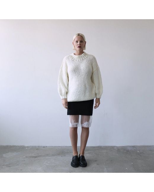 London Atelier Byproduct Black Mini Knit Skirt With With Embroidery Lace