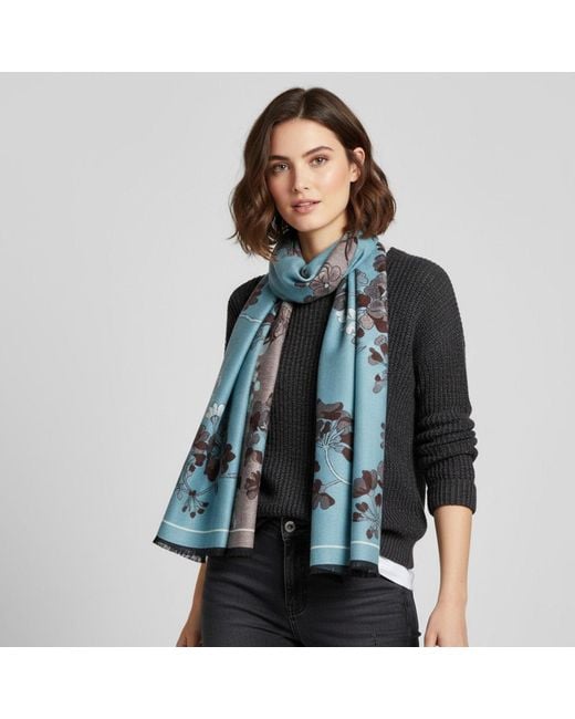 Saachi Blue Marigold Bloom Reversible Scarf