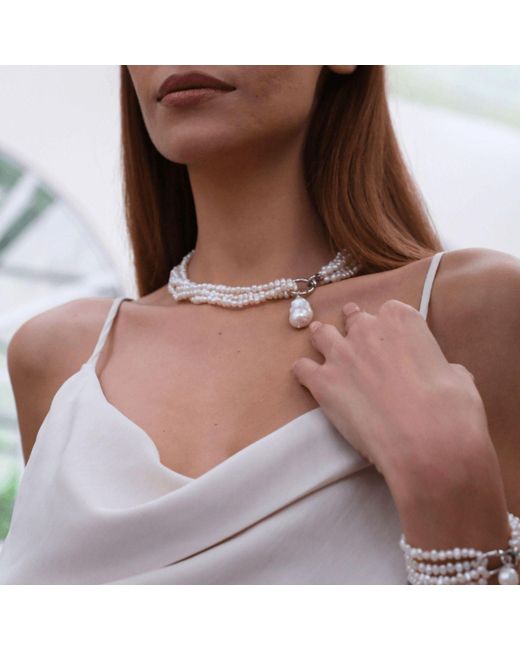LINYA JEWELLERY Metallic Lara Multi Sand Pearl Necklace