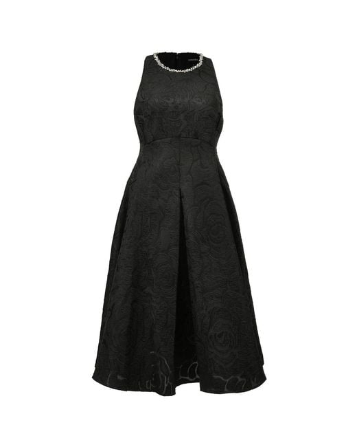Smart and Joy Black Fit-And-Flare Collar Trim Textured Jacquard Dress