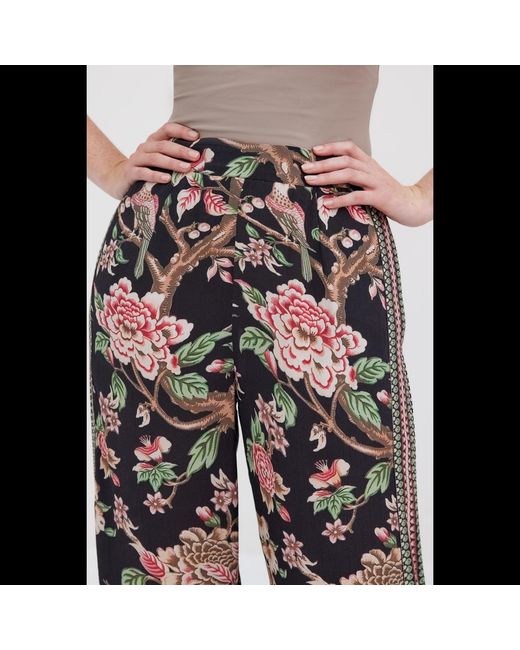 Raishma Black Floral Wide-Leg Trousers
