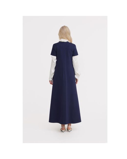 Julia Allert Blue Ankle-Length Knit Dress With Flower Detail