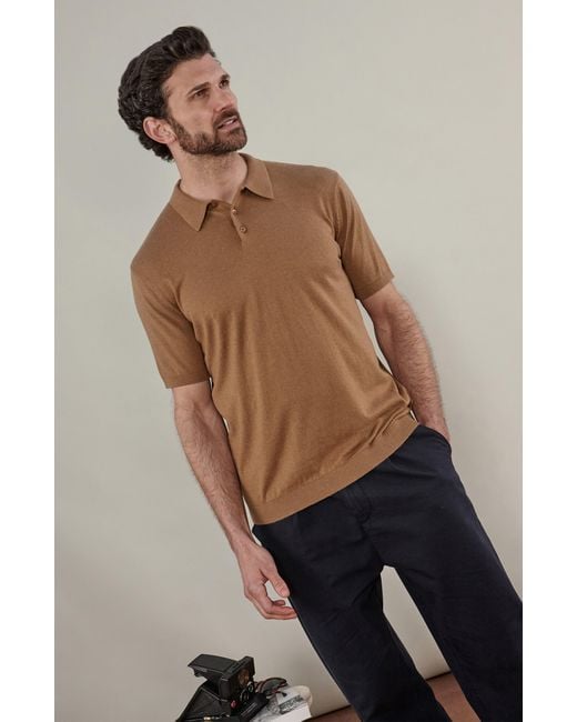 Paul James Knitwear Brown Ultra Fine Cotton Earll Short Sleeve Polo Shirt for men