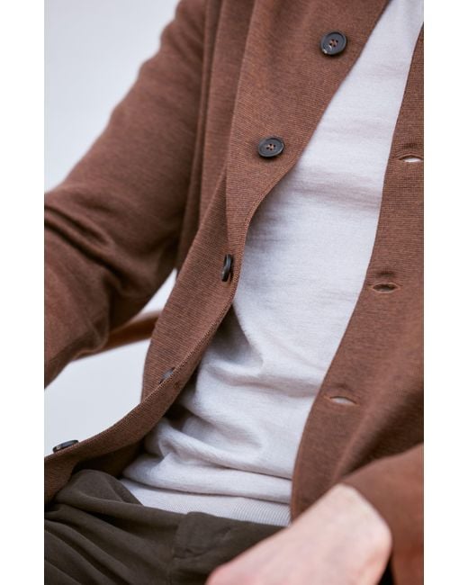 Paul James Knitwear Brown Extra Fine Merino Wool Alonzo Knitted Nehru Jacket for men