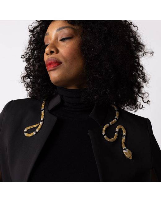 House of Laines London Black Laines Couture Tailored Cape With Embellished & Wrap Around Snake
