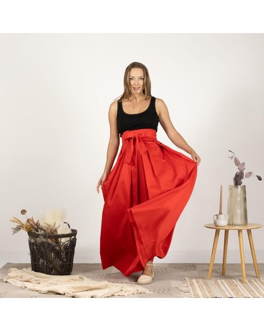 Nikka Place Red Cotton A-Line Skirt With High Waist