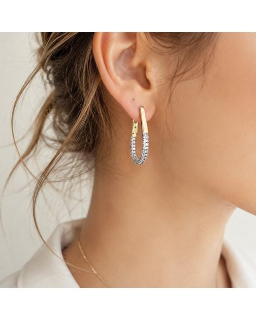 Nuvv Collection Metallic Two-Tone Crystal Pavé Hoop Earrings