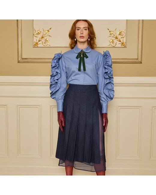 AOIFE Blue Knife Pleated Denim Skirt