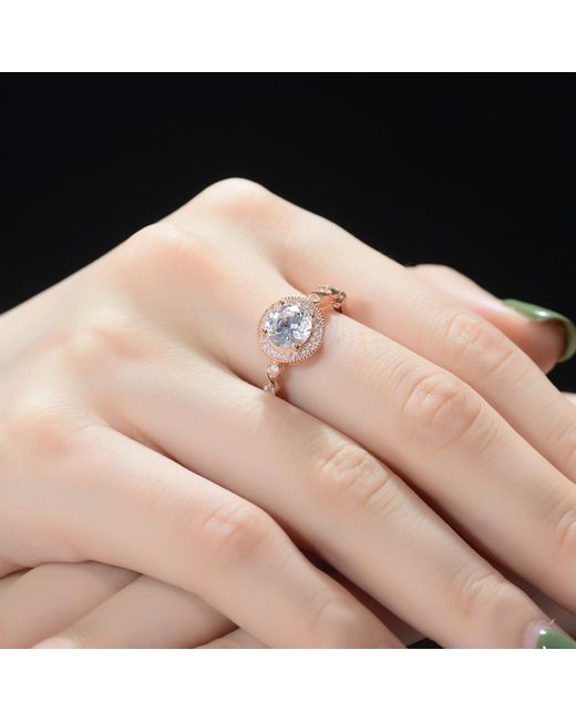 Genevive Jewelry Pink Rose Gv Sterling Rose Plated Cubic Zirconia Pave Solitaire Ring