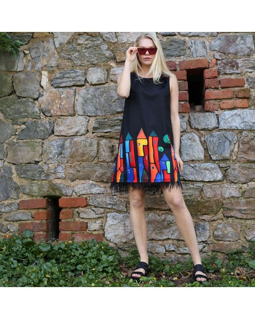 Lalipop Design Black Sleeveless Digital Print Mini Dress