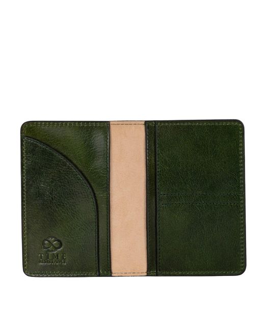 Time Resistance Green Small Leather Passport Holder For