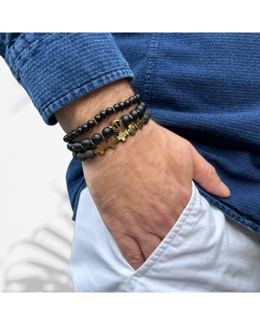 Ebru Jewelry Black Onyx Stone Holy Spirit Anchor Bracelet for men