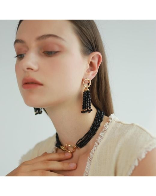 Retro Chic Black Agate Tassel Necklace