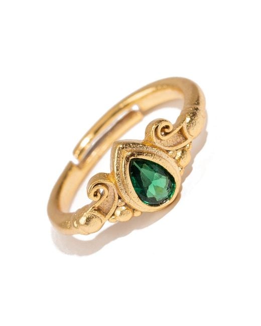 Ebru Jewelry Metallic Teardrop Emerald Gemstone Ring