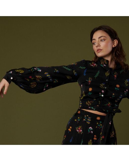 Em & Shi Black Midnight Botanica Tie-Up Blouse