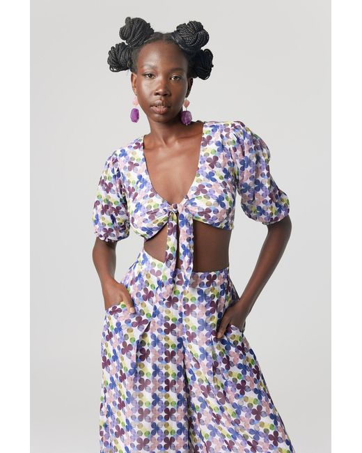 Why Mary Blue Floral Print Culotte Palazzo Pants