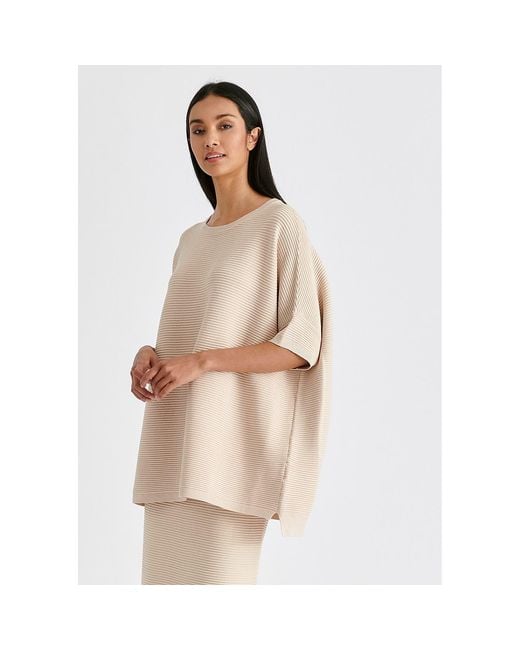 Paisie Natural Neutrals Short Sleeve Ribbed Jumper