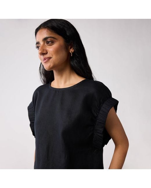 REISTOR Black Hemp Top With Gathered Sleeve Detail