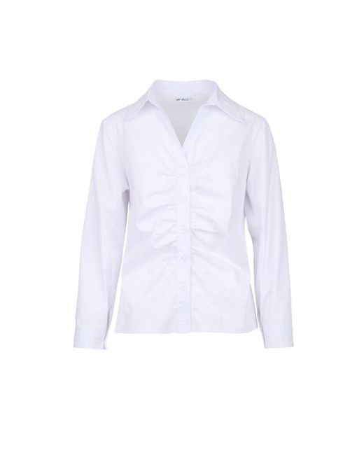 At Last White Ruched Cotton Shirt