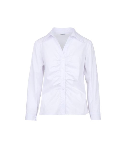 At Last White Ruched Cotton Shirt