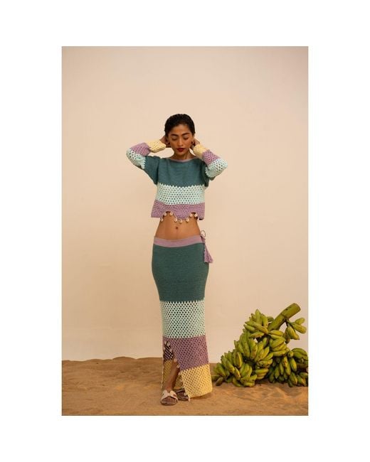Tega Collective Blue Samudram Colorblock Crochet Top