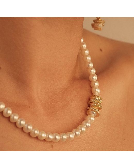 LINYA JEWELLERY Metallic Amour Caged Pearl Necklace, Wedding Pendant
