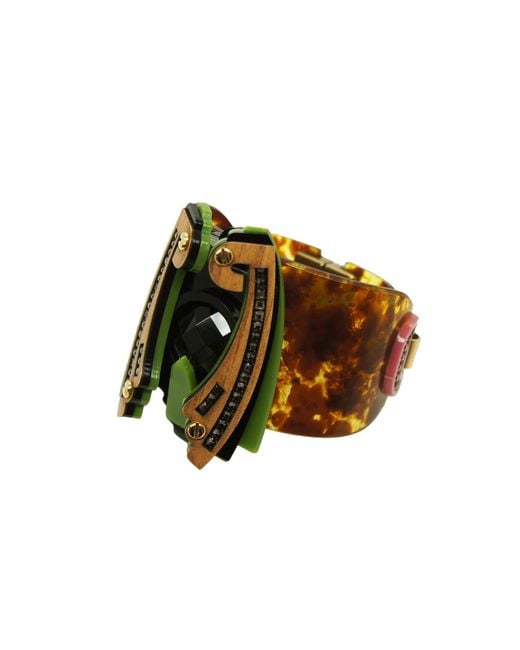 Gissa Bicalho Green Acrylic Handmade Bracelet Moth Caramel Granite