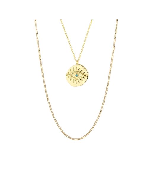 Spero London Metallic Eye Coin & Rectangular Chain Sterling Evil Eye Necklace Set