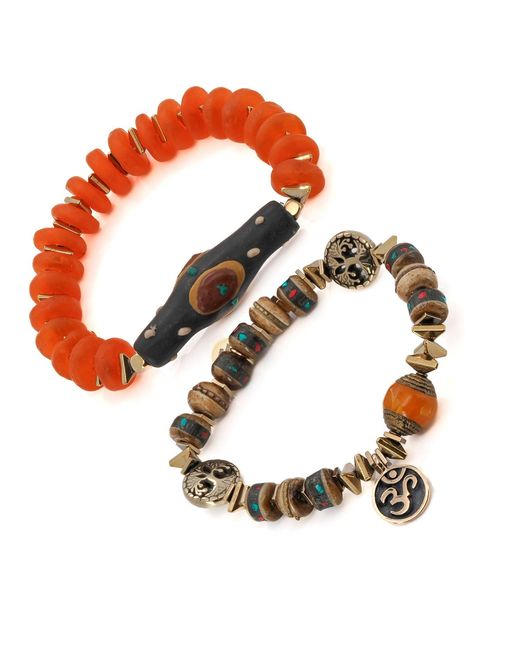 Ebru Jewelry Red Mystic Nepal Beaded Om Charm Unique Bracelet Set