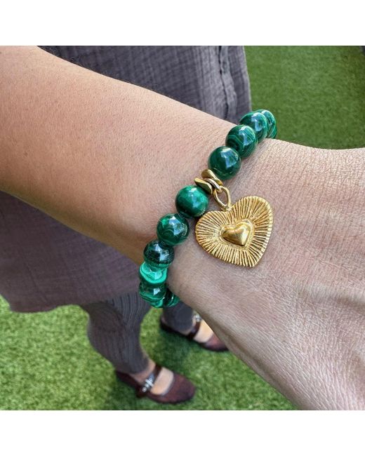 Lexi Jewelry Green Heart & Malachite Elastic Bracelet