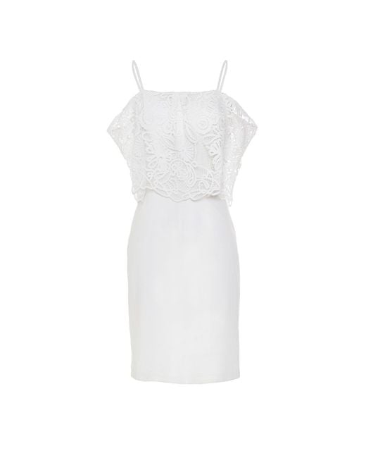 Smart and Joy White Bardot Lace Trim Off-Shoulder Mini Dress
