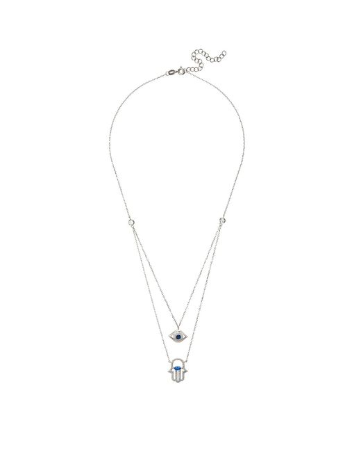 Latelita London Metallic Hamsa Hand And Evil Eye Layered Necklace